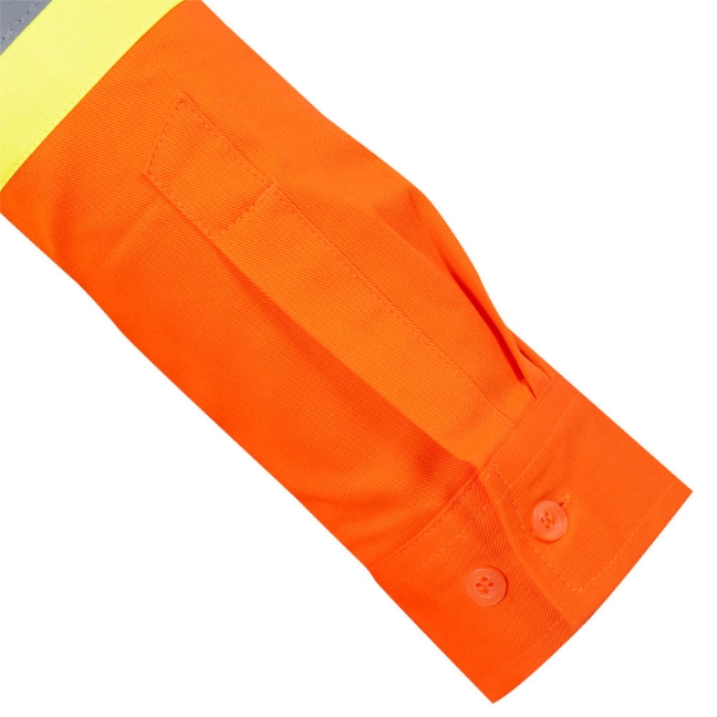 Pioneer 4441W V2121250 Women's Hi-Viz Cotton Button-Up Long Sleeved Safety Shirt - Orange - Image 4
