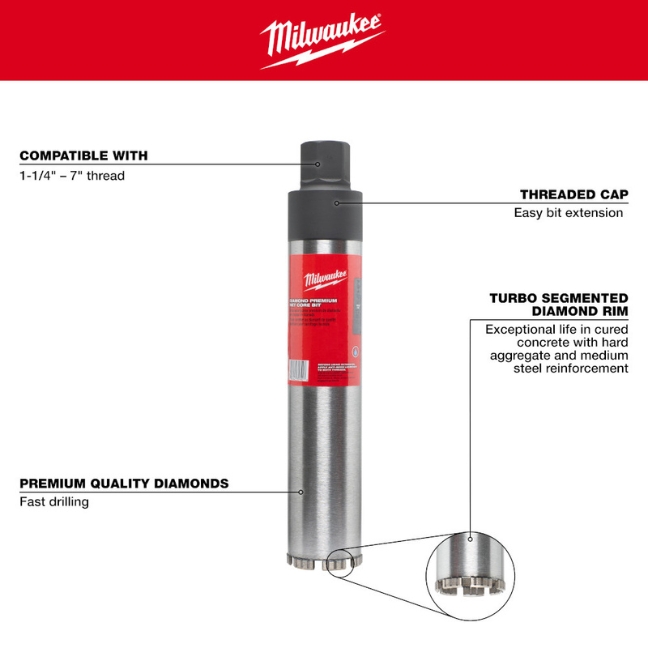 Milwaukee 48-17-3070 7" Diamond Premium Wet Core Bit - Image 2