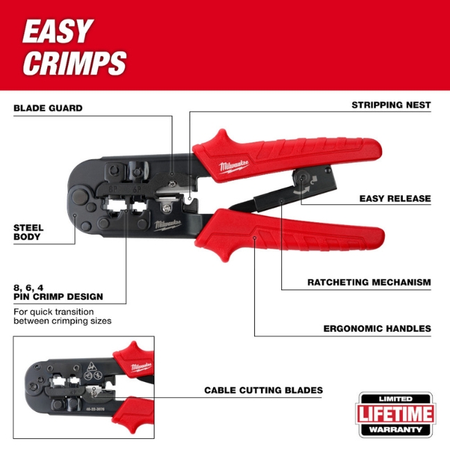 Milwaukee 48-22-3076 Ratcheting Modular Crimper and Stripper - Image 3