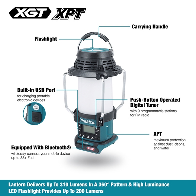 Makita MR010G 40V MAX XGT Lantern Radio with Bluetooth, Flashlight and XPT - Tool Only - Image 2