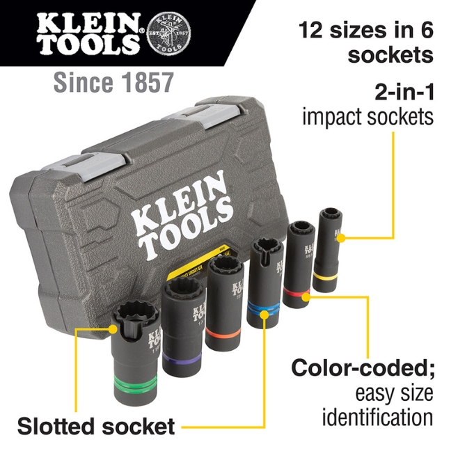 Klein 66090 2-In-1 12-Point Slotted Impact Socket Set 6-Piece - Image 2