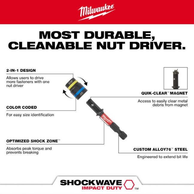 Milwaukee 49-66-4565 SHOCKWAVE IMPACT DUTY QUIK-CLEAR 2-in-1 Magnetic Nut Driver Set 2-Piece - Image 2