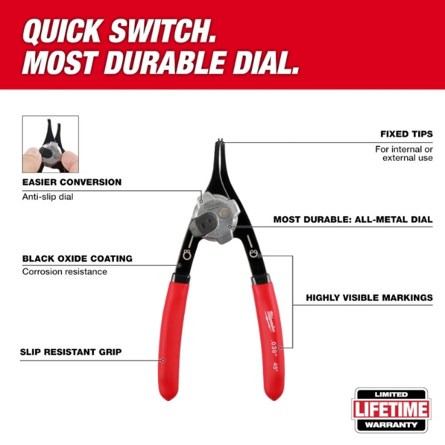 Milwaukee 48-22-6530 0.038" 18° Convertible Snap Ring Pliers - Image 2