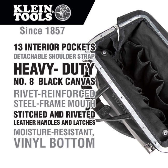 Klein 510218SPBLK 18" Black Deluxe Canvas Tool Bag - Image 2