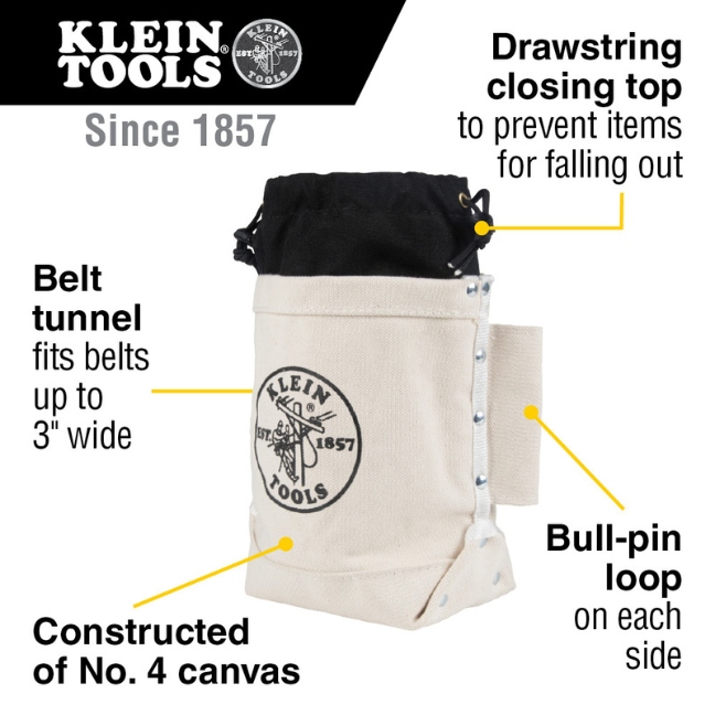 Klein 5416TC 5" x 10" x 9" Top Closing Canvas Bolt Bag with Tunnel Loop - Image 2