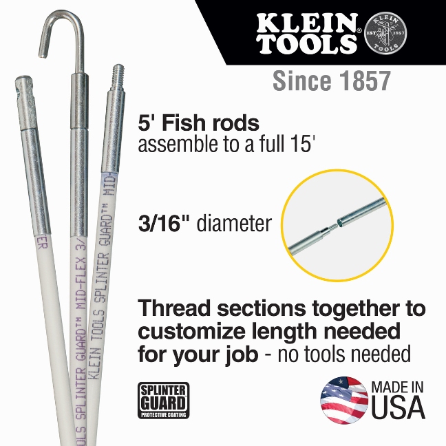 Klein 56415 3/16" x 15ft Mid-Flex Glow Rod Set - Image 2