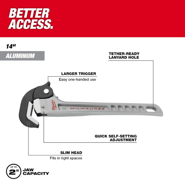 Milwaukee 48-22-7414 14” Aluminum Self-Adjusting Pipe Wrench - Image 2