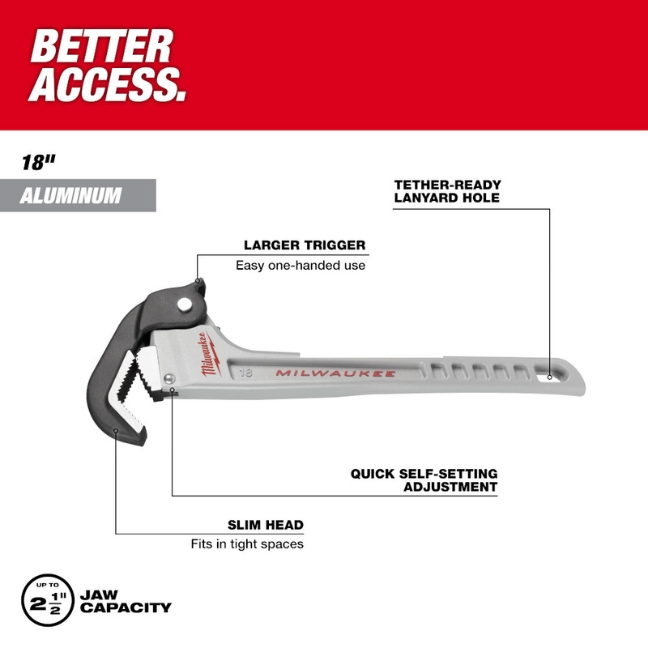 Milwaukee 48-22-7418 18” Aluminum Self-Adjusting Pipe Wrench - Image 2