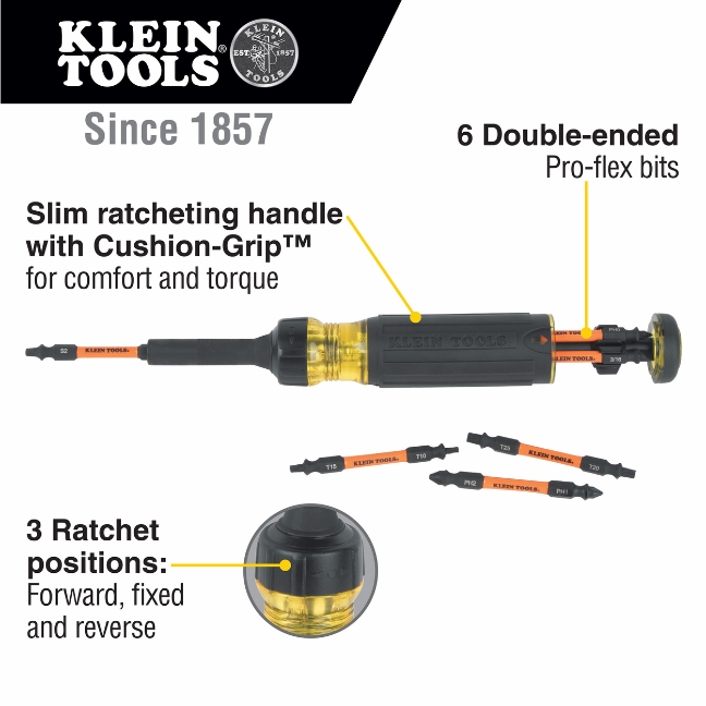 Klein 32313HD 13-in-1 Ratcheting Impact Rated Screwdriver - Image 2