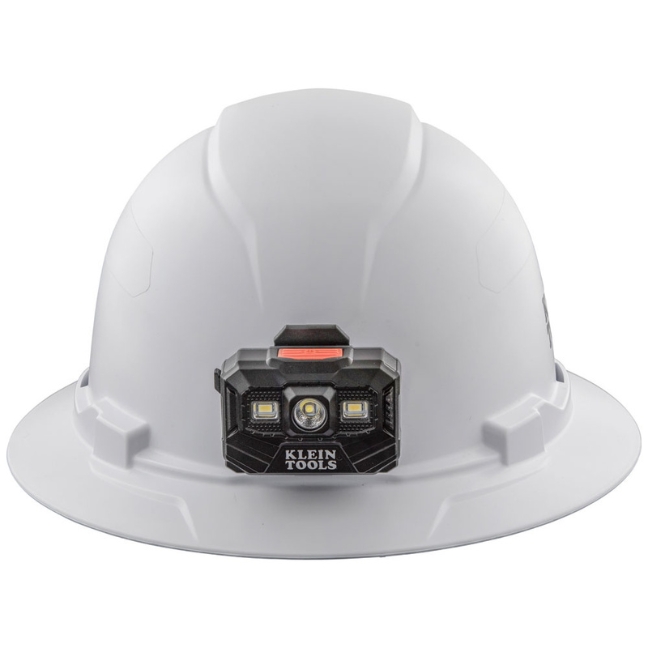 Klein 60406RL Non-Vented Class-C Type 1 Full Brim-Style Hard Hat with Rechargeable Headlamp - White